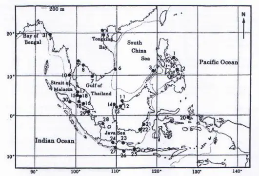 Main fishing grounds of jellyfish in Southeast Asia.